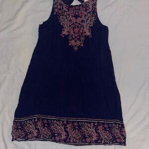 Elegant Navy and Pink Embroidered Women's Dress